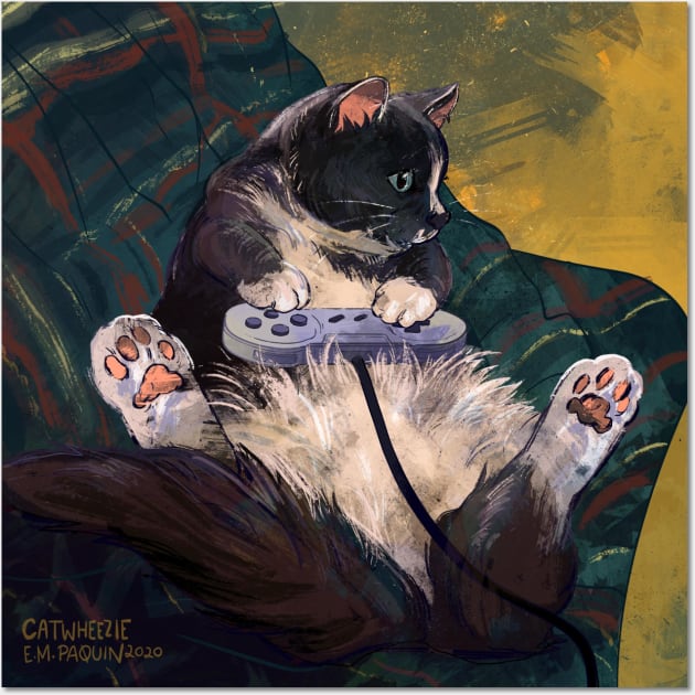 Gamer Cat! Wall Art by Catwheezie